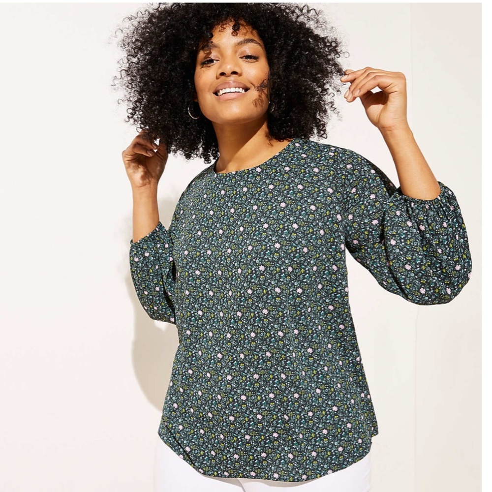 LOFT Ditsy Bloom Draped Sleeve Top